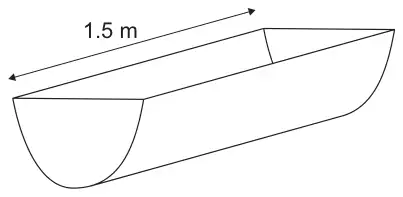 Figure 2: a length of pipe with a U-shaped (parabolic) open cross-section, length labelled 1.5 m