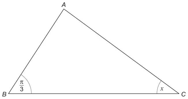 Triangle ABC with angle π/3 marked at B and angle x marked at C