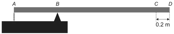 A horizontal platform AD; a chain at A goes down to the floor, a support under B, and point C is 0.2 m from the end D