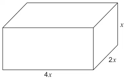 A cuboid with length 4x, depth 2x and height x