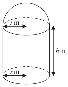 Figure 9: a vertical cylinder of radius r m and height h m with a hemisphere of radius r m on top