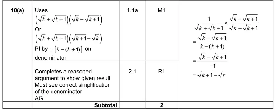 Mark scheme (a)