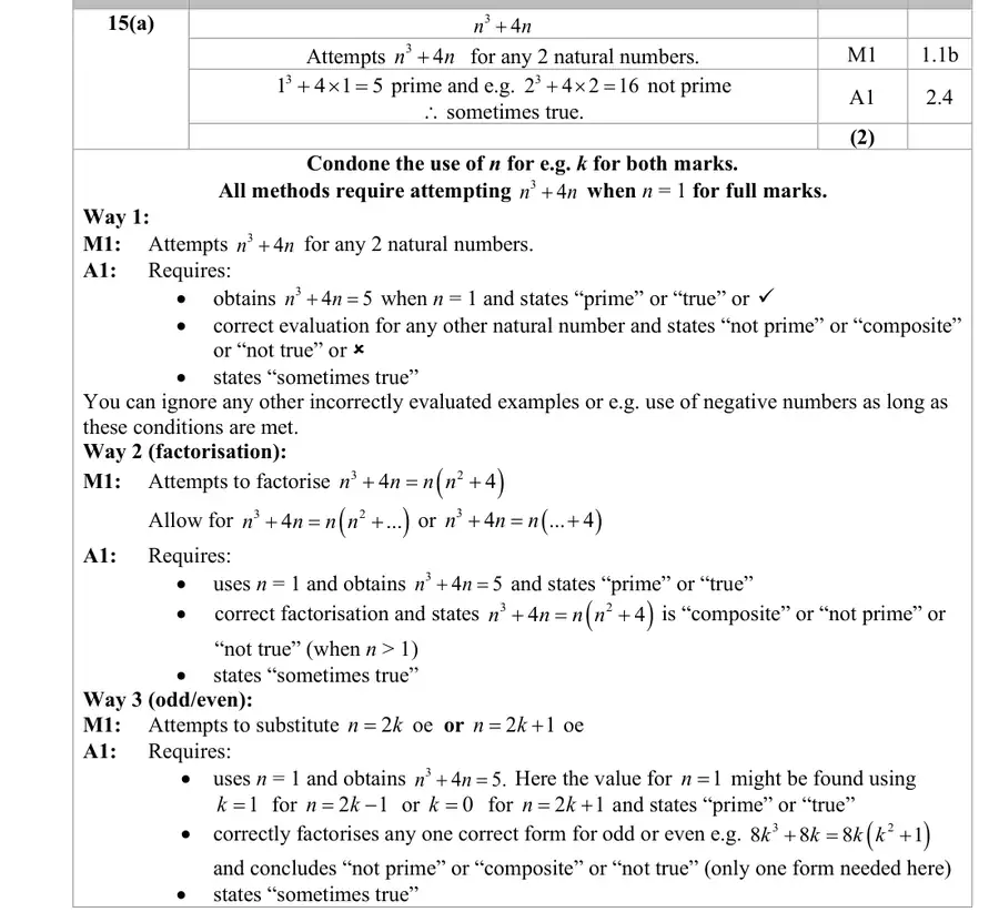 Mark scheme (a)