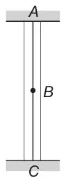 A narrow vertical tube between fixed point A at the top and fixed point C at the bottom, with the ball B on the string between them