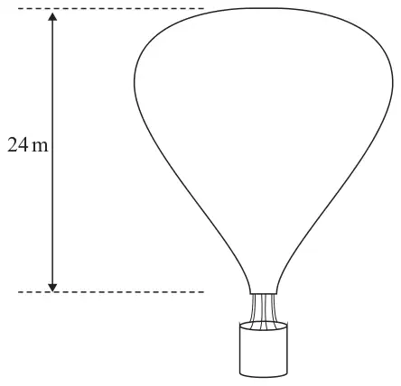 Figure 1: sketch of a hot air balloon with basket; the balloon has height 24 m