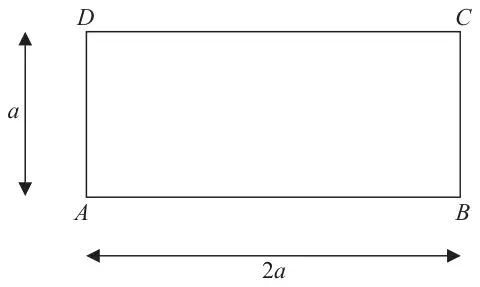 Figure 1: rectangle ABCD with A bottom left, B bottom right, C top right and D top left; AB = 2a and AD = a