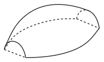 Figure 1: a solid paperweight with a flat base, shaped like half of a rounded spindle