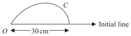 Figure 2: side profile of the speed bump, curve C from O rising and falling to meet the initial line 30 cm from O