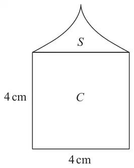 Figure 5: paperweight P: the cylinder C, 4 cm by 4 cm in cross-section, with the solid S on top, its point uppermost