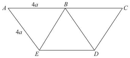 Figure 1: framework ABCDEA: AC horizontal along the top with B its midpoint, ED horizontal below, and rods AE, EB, BD and DC; AB = AE = 4a
