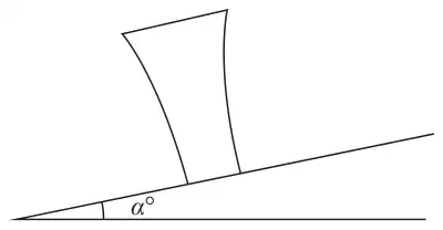 Figure 3: the pedestal standing with its smaller plane base on a rough plane inclined at angle alpha degrees to the horizontal