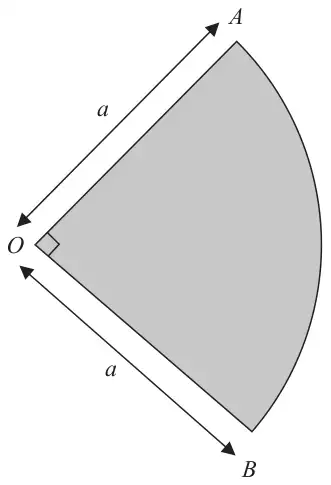Figure 5: shaded sector OAB of a circle with centre O, radius OA = OB = a and a right angle at O
