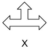 Shape X: an arrow shape with a short arrow pointing up from the middle of a double-headed horizontal arrow