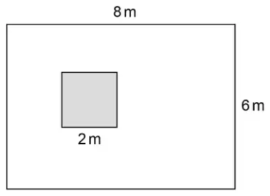 Rectangle 8 m by 6 m with a shaded square of side 2 m inside it