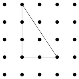 Right-angled triangle on a square dotty grid with a vertical side 3 units and a horizontal side 2 units