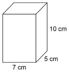 Cuboid with height 10 cm, width 7 cm and depth 5 cm