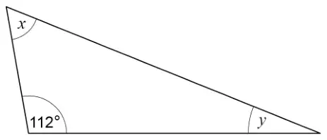 Triangle with angles x, 112° and y