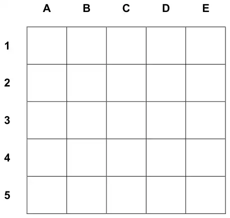 A 5 by 5 board with columns A to E and rows 1 to 5