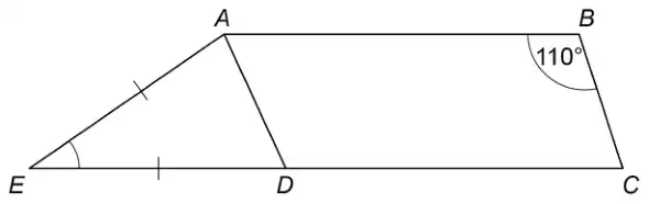 Trapezium ABCE with D on EC. Angle ABC is 110°. AE and DE are marked equal
