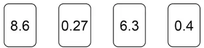 Four number cards: 8.6, 0.27, 6.3 and 0.4