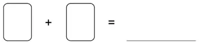 Empty card space, plus, empty card space, equals, answer line