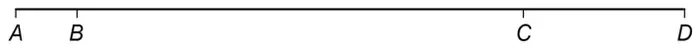 Straight line with points A, B, C and D marked in order from left to right; AB is short, BC is long and CD is medium