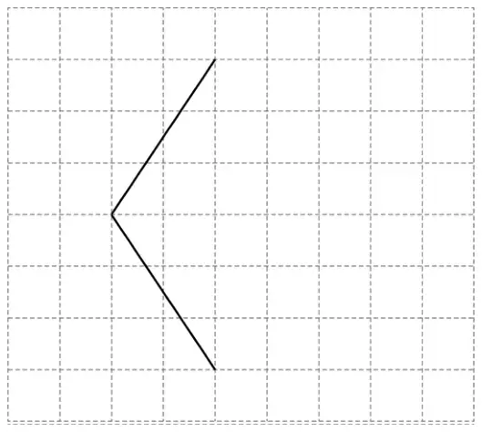 Grid with two sides of a rhombus drawn, meeting at a vertex on the left