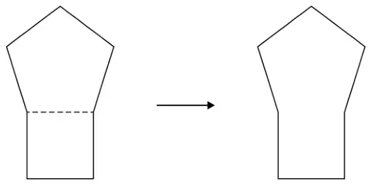 A square is joined to one side of the pentagon (the shared side shown dashed), making a seven-sided shape