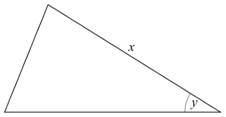 Triangle with longest side x along the top right and angle y at the bottom right vertex