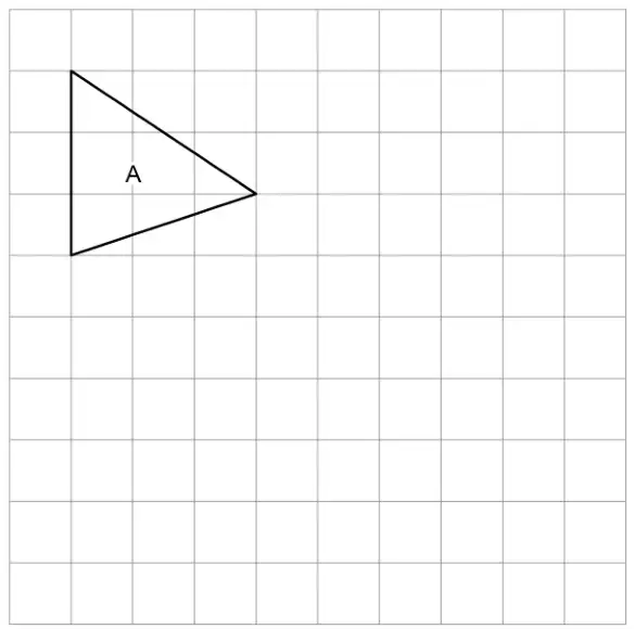 Square grid with triangle A: vertical side 3 squares long, apex 3 squares to the right
