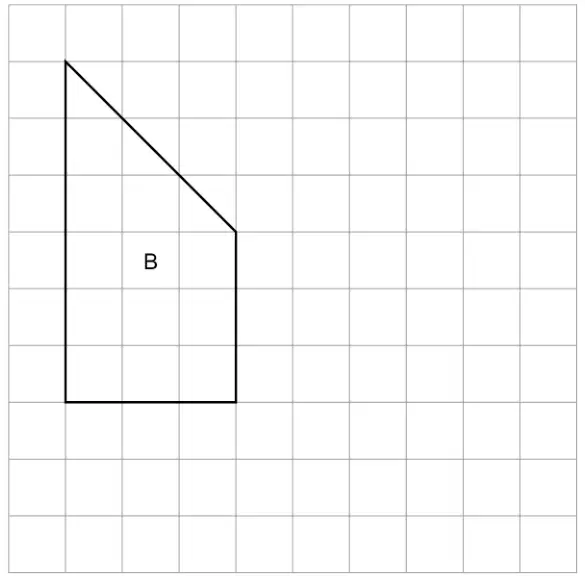 Square grid with shape B: base 3 squares, left side 6 squares, right side 3 squares, joined by a sloping edge