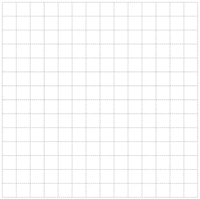 Empty centimetre grid, 14 squares wide and 14 squares tall