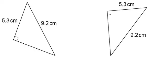 Two right-angled triangles, each with a side of 5.3 cm next to the right angle and a hypotenuse of 9.2 cm
