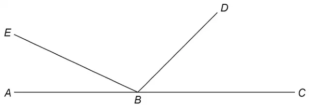 Straight line ABC with point B on it. Line BE goes up to the left and line BD goes up to the right
