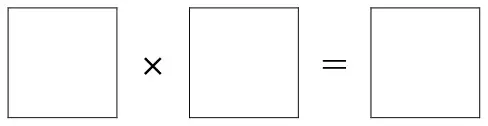 Three empty boxes: box times box equals box