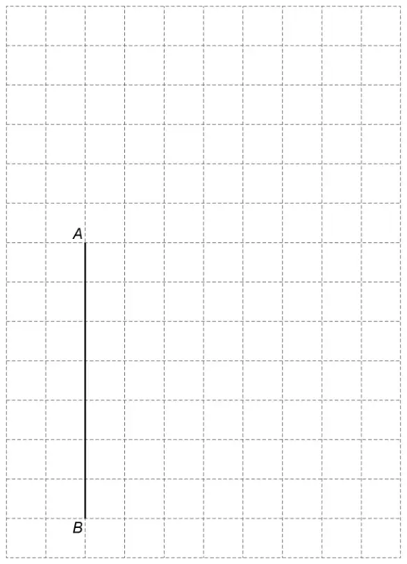 Centimetre grid with a vertical line segment AB of length 7 cm drawn, A at the top and B at the bottom