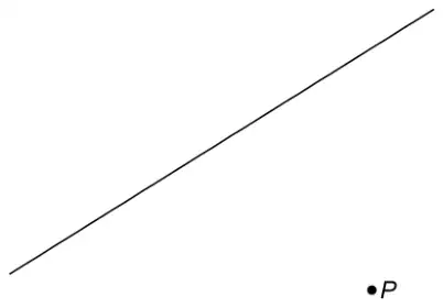 A straight line sloping up from left to right, with point P marked below the line
