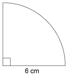 Quarter circle with a right angle at the bottom left corner and horizontal radius 6 cm