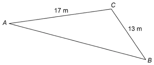 Triangle ABC with AC = 17 m and CB = 13 m