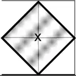 A point marked with a cross at the centre of a shaded diamond reaching one small square either side