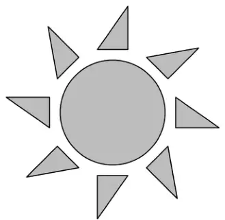 A sun drawing: a circle surrounded by eight triangles