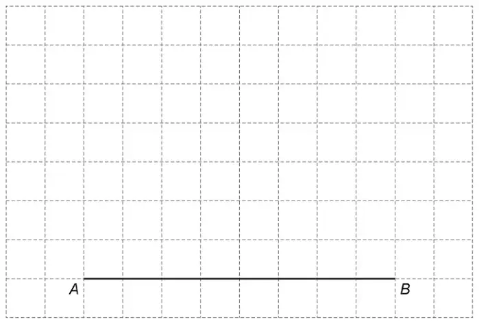 Centimetre grid 12 squares wide and 8 squares tall, with horizontal line AB of length 8 cm drawn near the bottom