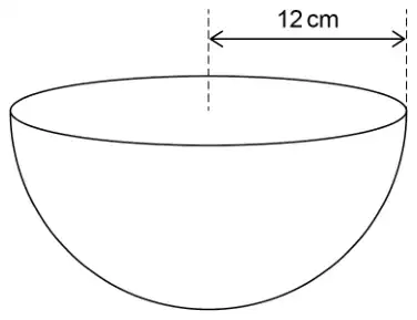 A hemispherical bowl with radius 12 cm marked