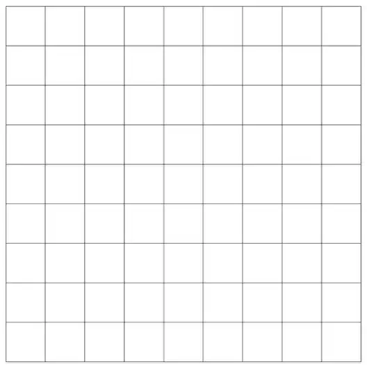 Blank square grid, 9 squares wide and 9 squares high, for drawing the bar chart