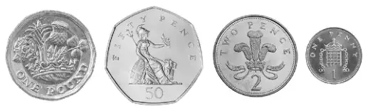 Ola’s coins: £1, 50p, 2p, 1p