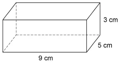 Cuboid 9 cm long, 5 cm deep and 3 cm high