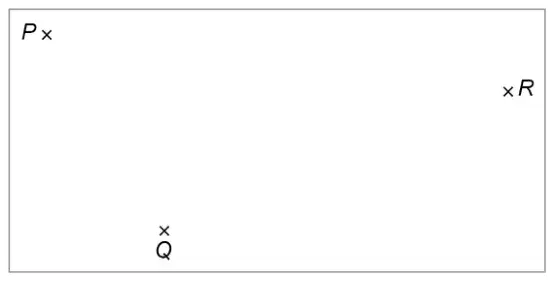 Rectangle containing three crosses: P near the top left, R near the right, Q near the bottom