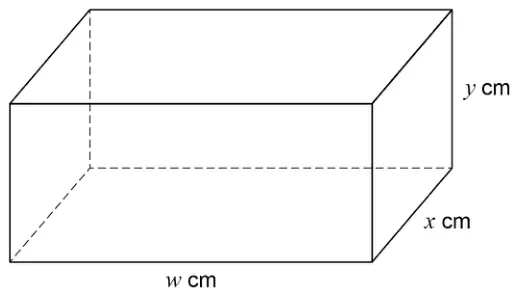 Cuboid with edges w cm, x cm and y cm
