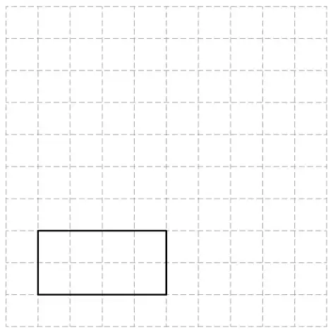 Square grid, 10 by 10, with a rectangle 4 squares wide and 2 squares high drawn on it