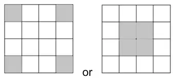 Two grids: the four corner squares shaded, or the four centre squares shaded